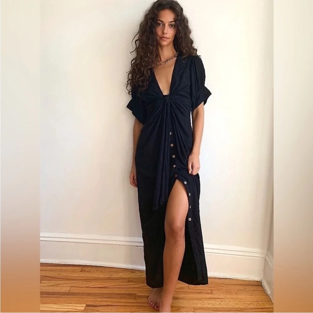Free People Vintage Summer Midi Dress black XS NEW WITH TAGS NWT